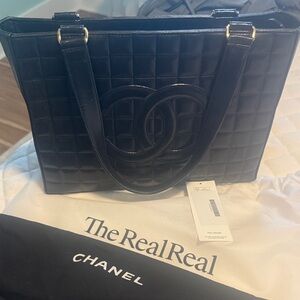 Chanel chocobar Black Quilted lambskin Tote Bag